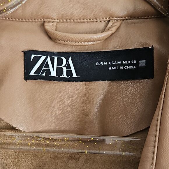 Zara Faux Leather Camel Short Trench Coat Medium Woman - Picture 4 of 15